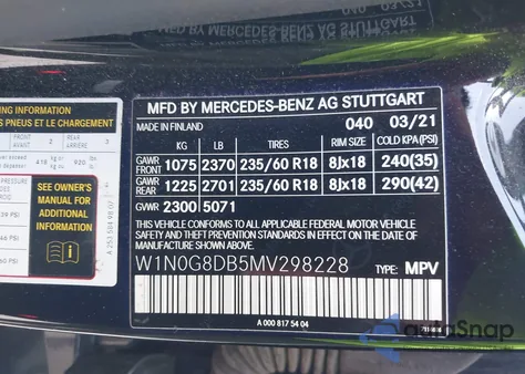 2021 Mercedes-Benz Glc 300 Suv из США, поврежденный, VIN W1N0G8DB5MV298228